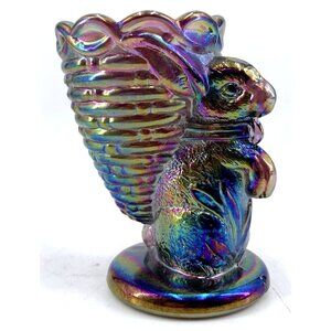 Bunny Rabbit Carnival Glass Egg Cup Toothpick Holder Easter 3.25" Signed Vtg